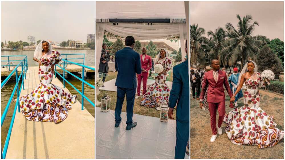 Check out the ankara-style wedding gown this woman wore during her marriage ceremony