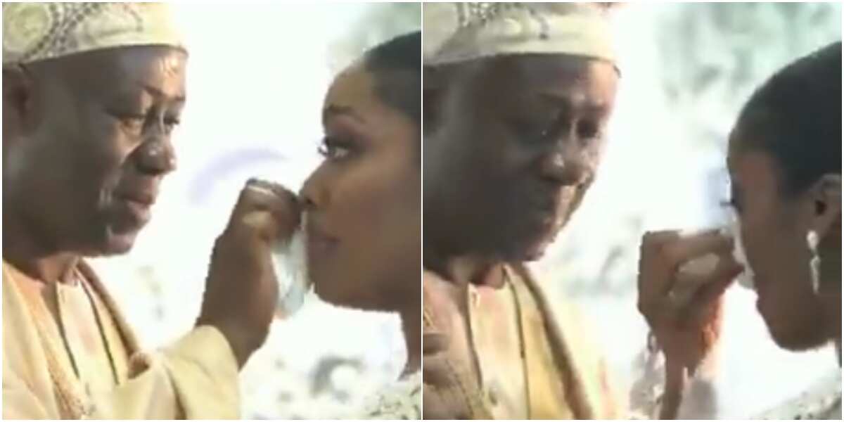 So beautiful: Bride's father warms hearts online as he displays affection towards daughter, wipes her tears