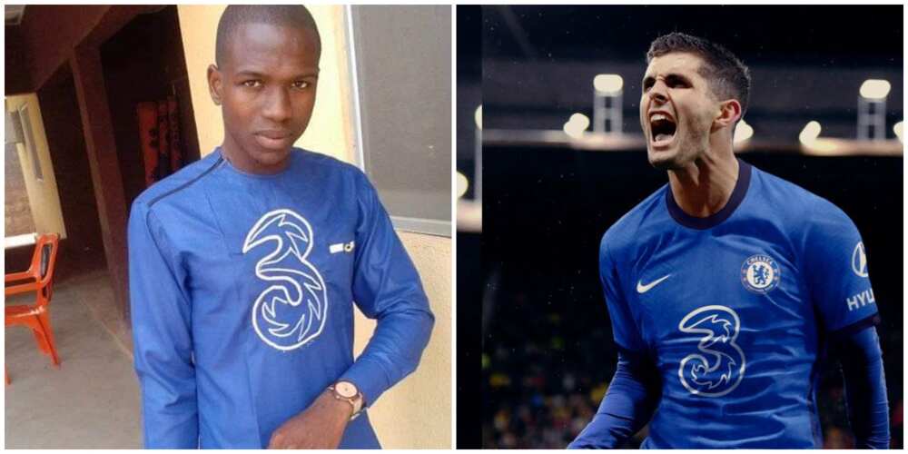 Nigerian man sews senator replica of Chelsea football club jersey to mark his birthday, many praise his tailor