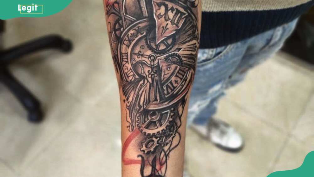 Broken clock tattoo