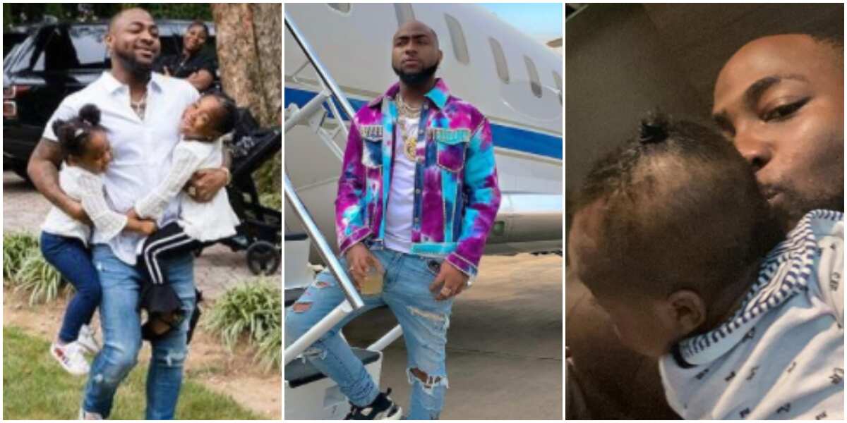 Davido performing daddy duties to his 3 children in 5 adorable photos