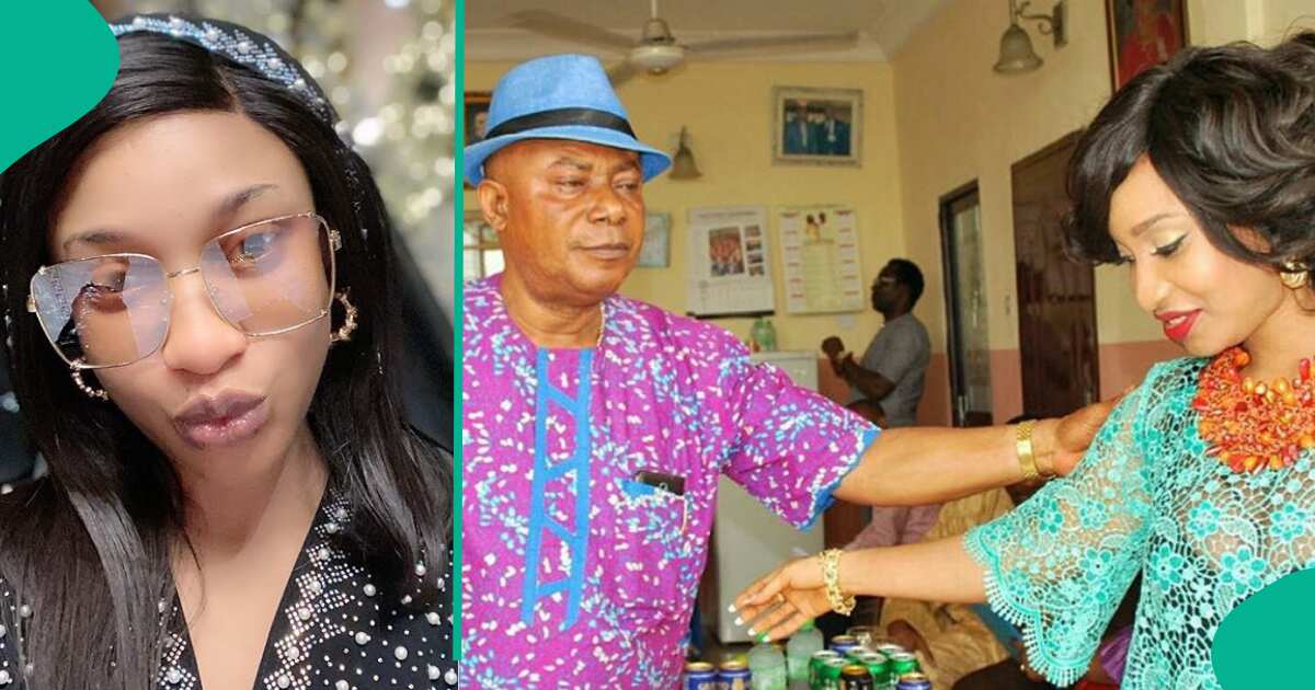 Watch sweet video as Tonto Dikeh celebrates her dad's 76th birthday with giant cake, gospel song