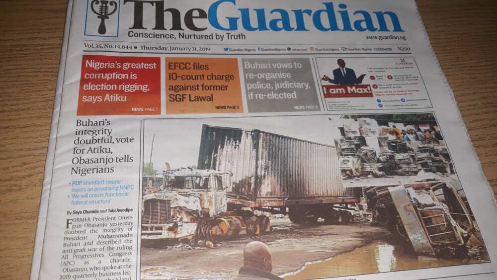 Nigerian Newspapers review: The Guardian, January 31, 2019