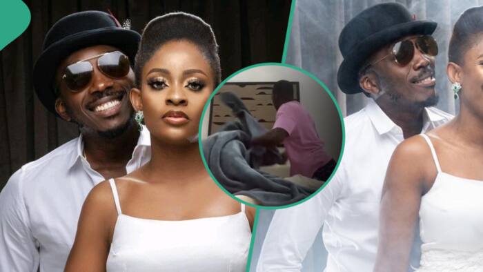 Sweet moment as comedian Bovi catches his wife, Kris, trying to give him a surprise visit from London