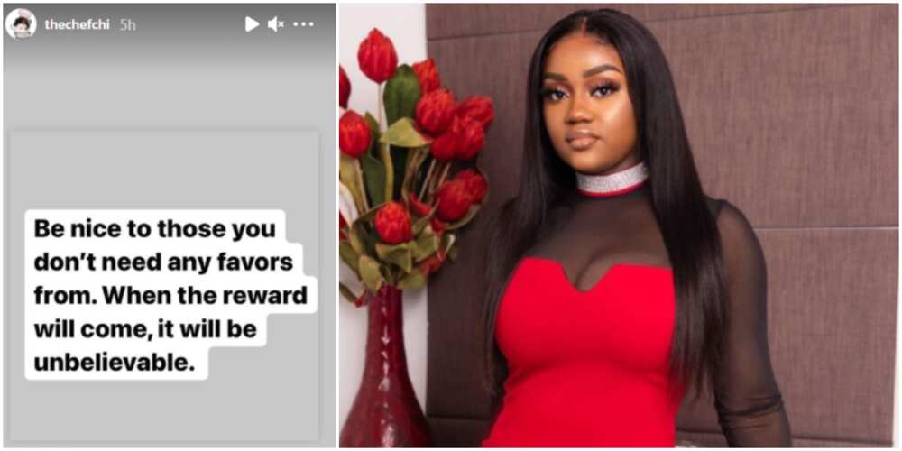 Be nice to those you don't need any favours from, the reward will be unbelievable, Davido's Chioma advises