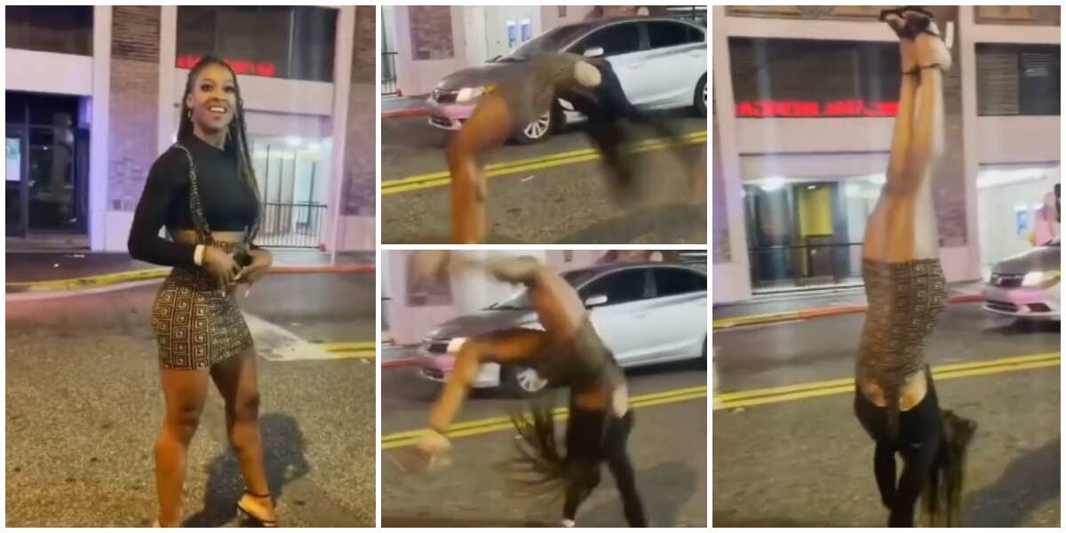 Beautiful lady does acrobatic moves, somersaults on heels, video gets social media users gushing