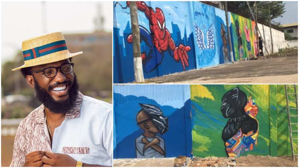 Man makes fine arts on wall, showcases his skill, people praise him