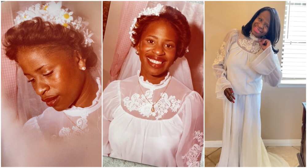 Photos of a woman in her wedding gown.