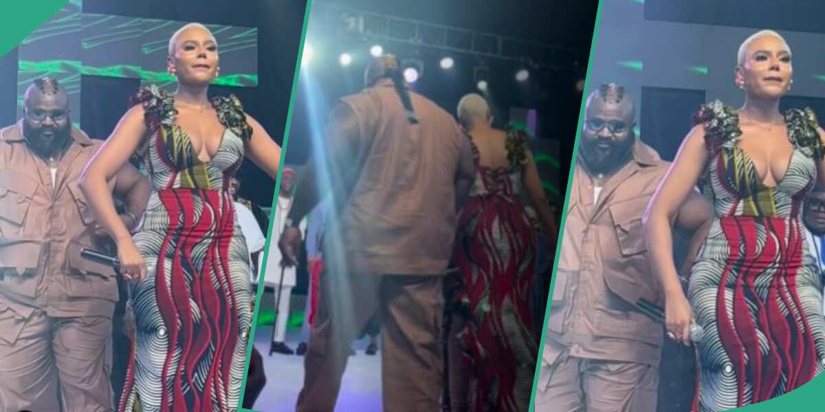 Drama as video of Kizz Daniel's bouncer Kevin Power storms stage to protect Nancy Isime at 2023 Culturati