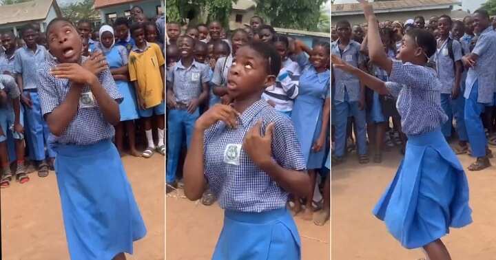 Young girl dances with funny facial expressions