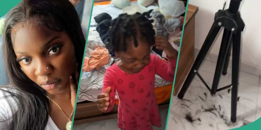 Nigerian mum catches daughter trimming her wig