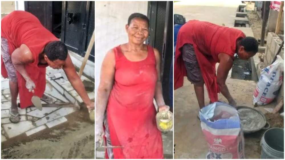 Tiling job in Nigeria/old woman working. Tiling job in Nigeria/old woman working.