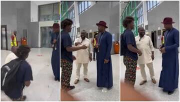 "He stretch hand twice": Reactions as man tries to shake king at airport, Olu of Warri laughs at him in video