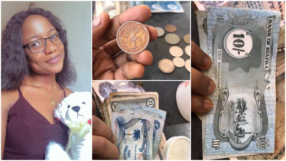 Nigerian Lady Shares Photos of old Biafran Notes Found in Father's House, many React