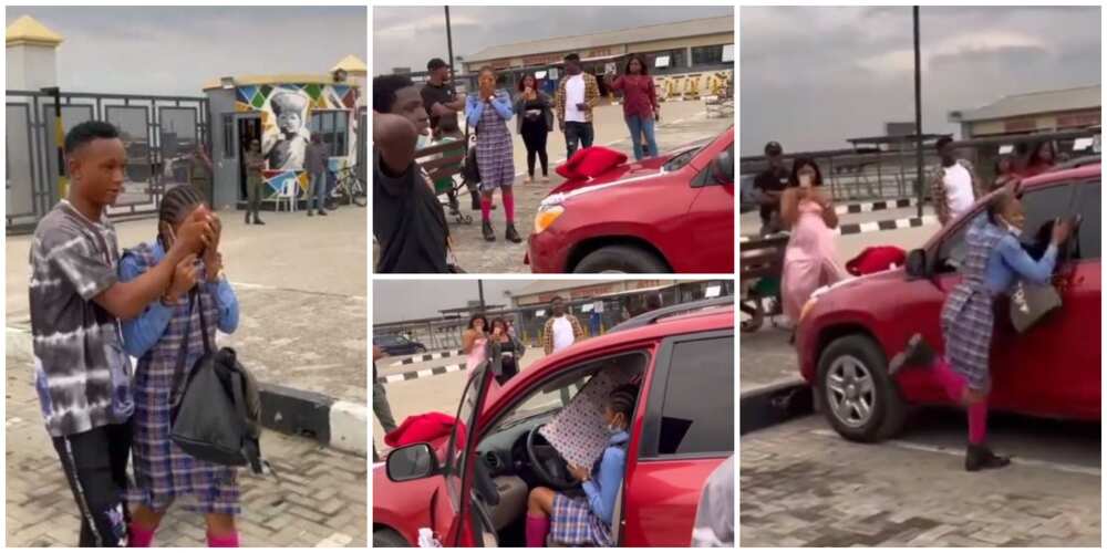 Nigerians react as young man gifts his JSS 1 girlfriend a new SUV car in video