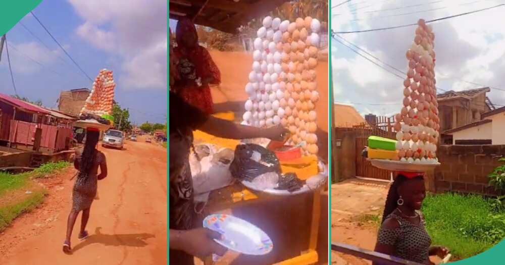 Reactions trail video of egg hawker with her unusual arrangement of eggs