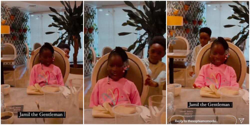 Little Gentleman: Tiwa Savage’s Son Jamil Pulls Out Chair for Imade As They Dine at Fancy Restaurant