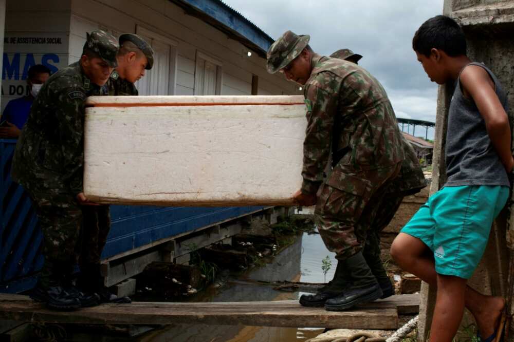 A pirarucu fish is seized by the army during their search for Indigenous expert Bruno Pereira and journalist Dom Phillips in Atalaia do Norte, Brazil on June 11, 2022