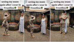 After 1 year of fighting war, Nigerian soldier reunites with his mum in emotional video, marches for her