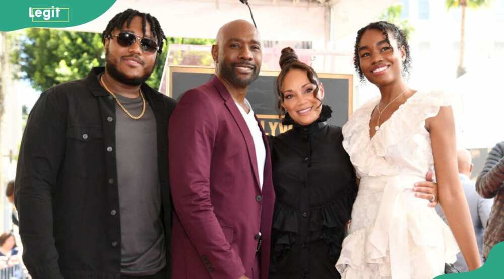 Grant Chestnut, Morris Chestnut, Pam Byse and Paige Chestnut pose for a photo on the Hollywood Walk of Fame