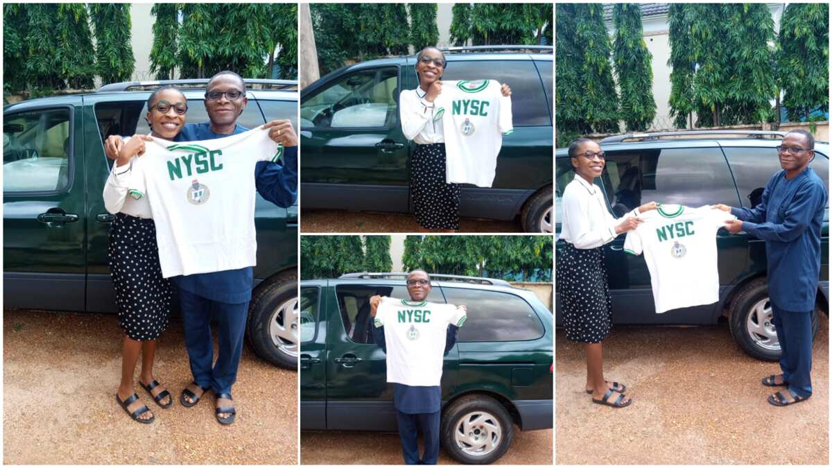 I give you this shirt - Nigerian man hands over 37-year-old NYSC uniform to daughter, many react