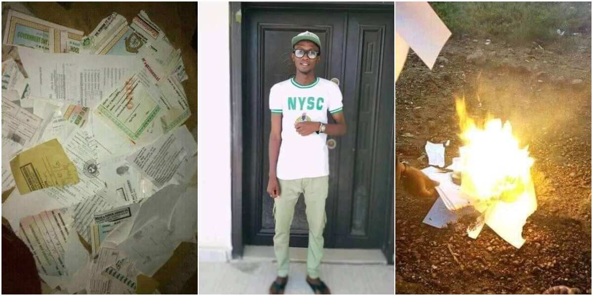 Frustrated Nigerian graduate burns all his certificates after failing to secure a job (photos)