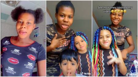 Young lady working as house girl abroad dances in employer's house, cute oyinbo kids react in video