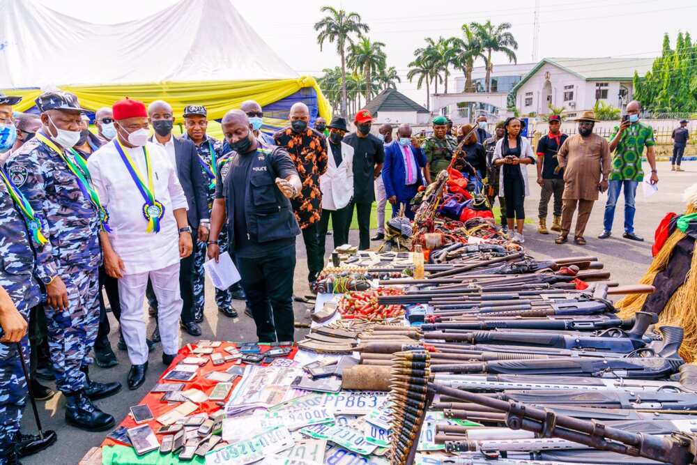Hope Uzodimma Inspects Large Cache of Arms Recovered in Imo