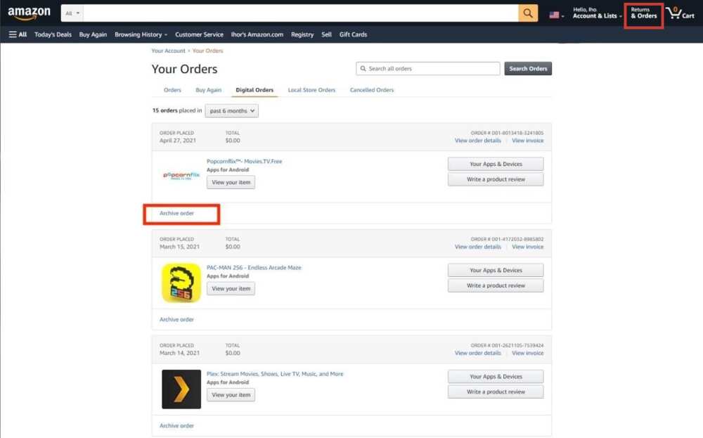 How to hide orders on Amazon