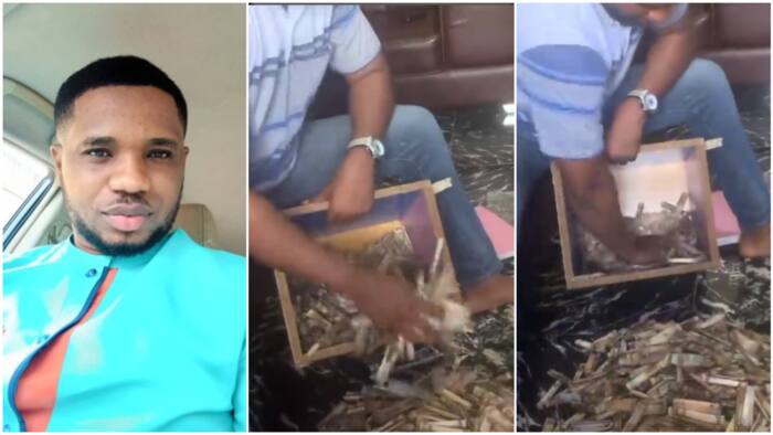 Na who get money dey save: Reactions as man breaks his piggy bank after 1 year, reveals heap of cash