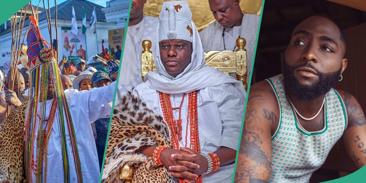 Video: Watch Ooni of Ife stagger as he wears heavy 'Aare' crown during Olojo Festival, Davido, others react