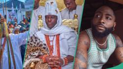 Olojo Festival: Davido, others react as Ooni of Ife wears heavy 'Aare' crown in public, video trends