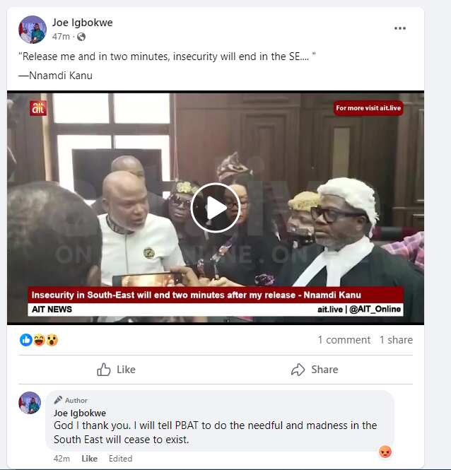 Joe Igbokwe reacts to Nnamdi Kanu's latest comment on insecurity in southeast