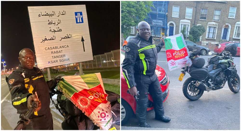 Nigerian biker riding from London to Lagos currently in Morocco.