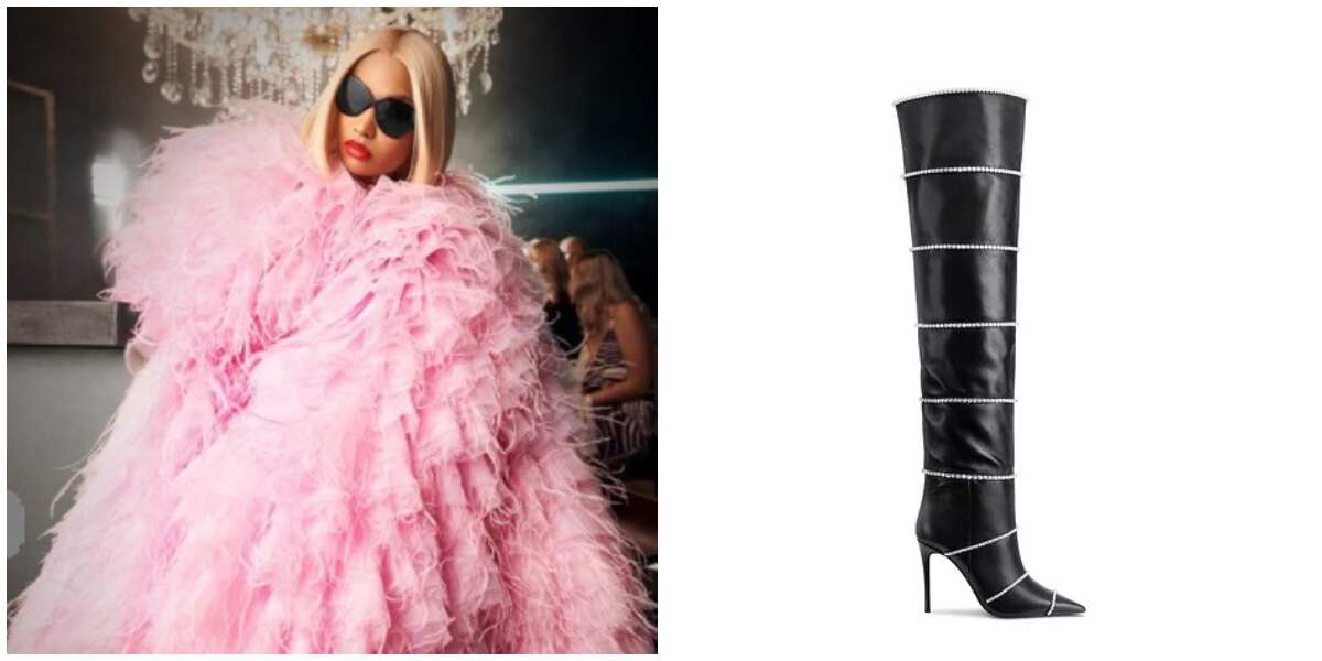 Nicki Minaj Rocks N240k Boots as She Sports Pink Feather Coat for New Music  Video 