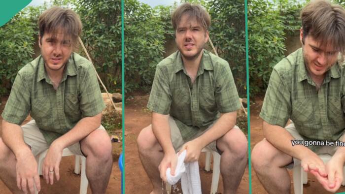 "You deceived me": White man laments in video as his wife who is Nigerian makes him wash clothes