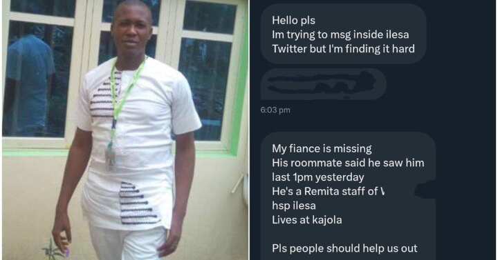 Lady in tears as her fiance goes missing