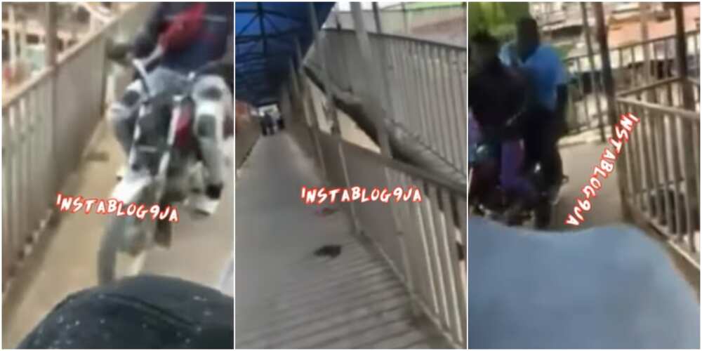 Okada riders making use of a pedestrian bridge