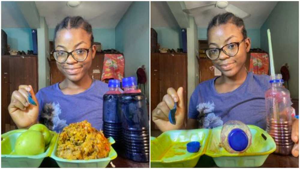 Nigerian lady finishes big mountain of food, her photos go viral