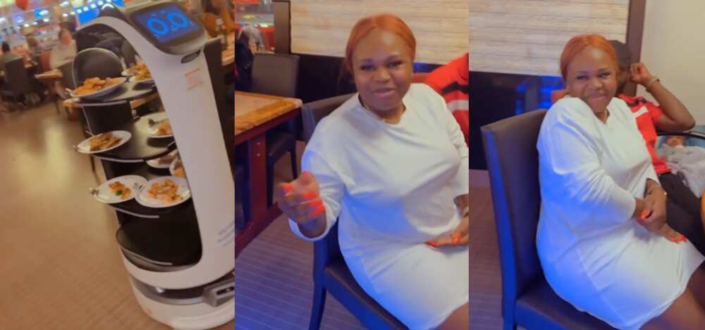 A Nigerian lady reacted in a funny way when a robot served her food in a restaurant