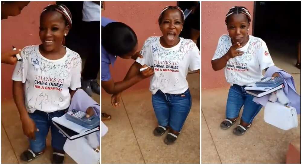 Photos of physically challenged lady dancing to celebrate graduation.