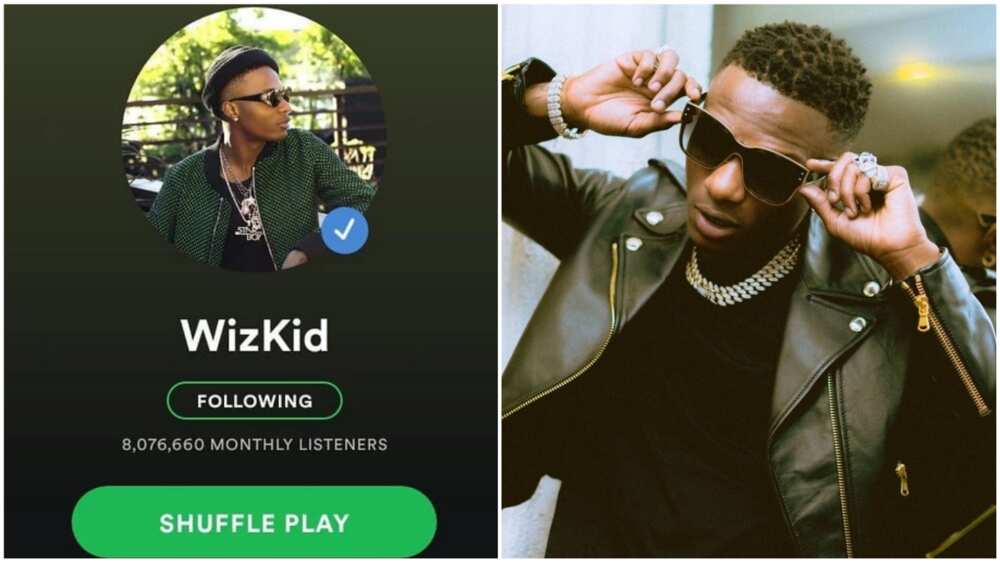 A collage of Wizkid and his artiste's page on Spotfiy, the streaming platform.