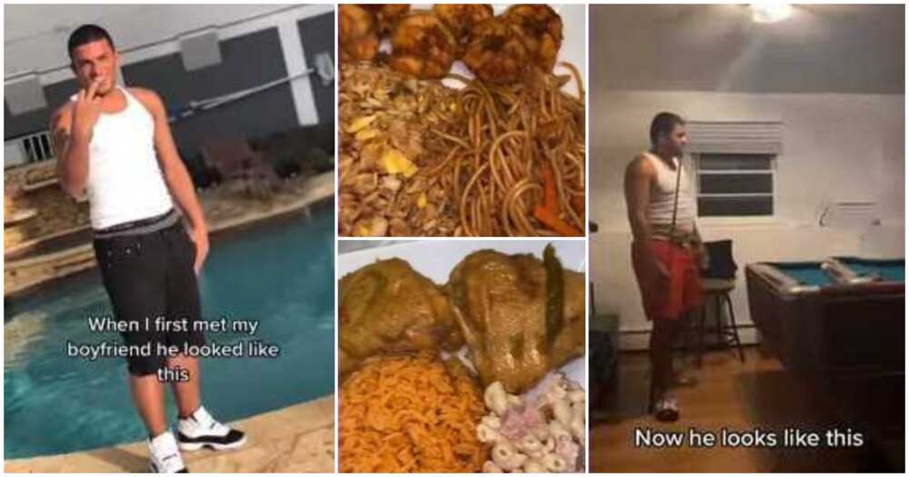 Boyfriend transformation, lady shows before and after of her lover, food, cook, boyfriend new look
