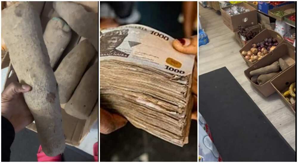 Photos of a tubers of yam that goes for N7,500 in the UK.