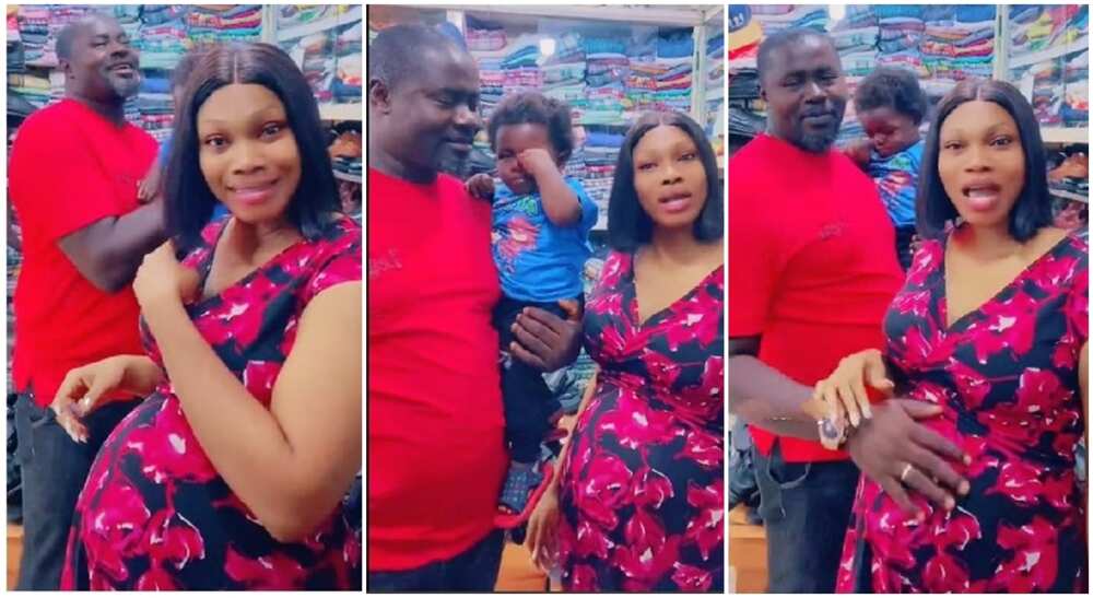 Photos of the moment a Nigerian mum handed her son to her husband as she got tired.