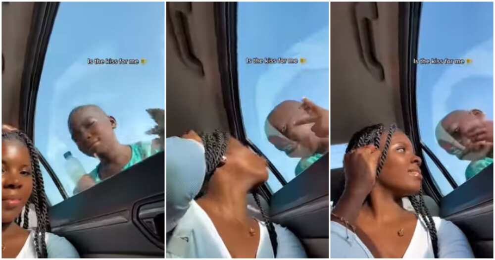 Lady blows kiss to boy, blows kiss to hawker, Nigerianlady blows kiss from car window