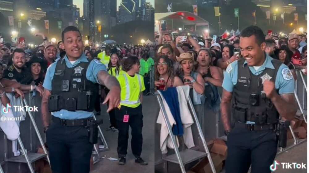 Security man takes a break from duty to dance and have fun