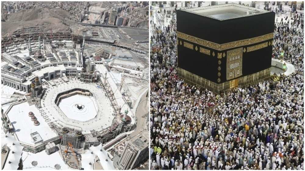 A collage showing the mosque during and before the pandemic.
Photo source: Getty Images