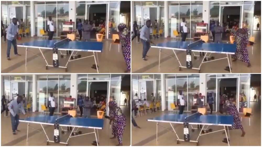 Barefooted Woman in Ankara Teaches Man Serious Lesson During Table Tennis Game, Video Sparks Reactions