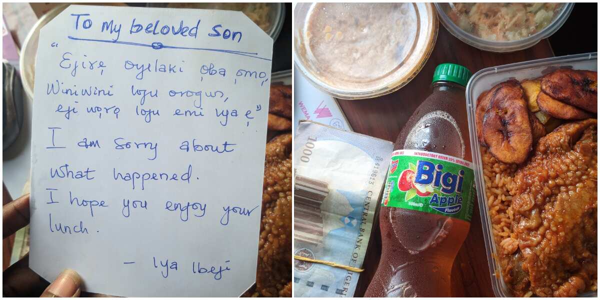 Nigerian mum sends son delicious meal, touching letter as peace offering after offending him